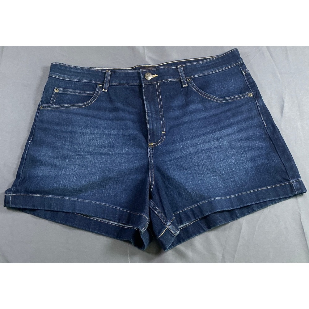 Lee Womens Dark Wash Denim Shorts Mid Rise Stretch Size 16 Blue Five Pocket
